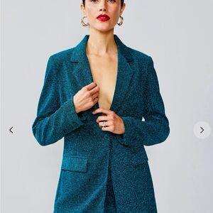NEW YORK & COMPANY Metallic Single Breasted Blazer - Velvet Green